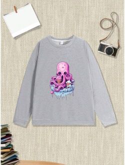 Boys Fashionable Street Style Printed Round Neck Sweatshirt For Casual Wear Autumn And Winter