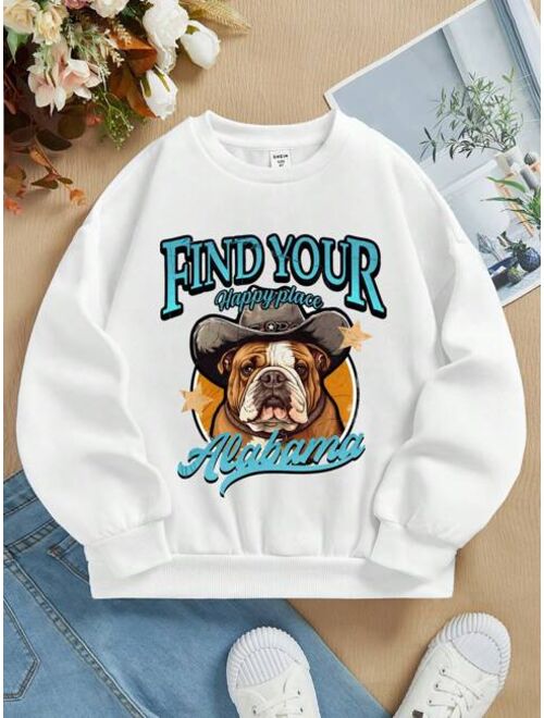 Tween Boy Dog Letter Graphic Thermal Lined Sweatshirt