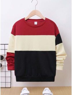 SHEIN Kids SPRTY Tween Boy Color Block Sweatshirt