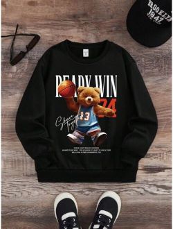 Tween Boy Bear Slogan Graphic Thermal Lined Sweatshirt
