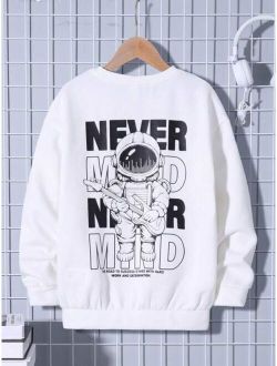 Tween Boy Astronaut Slogan Graphic Drop Shoulder Sweatshirt