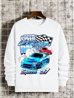 Tween Boy Car And Letter Graphic Thermal Lined Sweatshirt