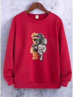 SHEIN Kids QTFun Tween Boy Bear Print Sweatshirt