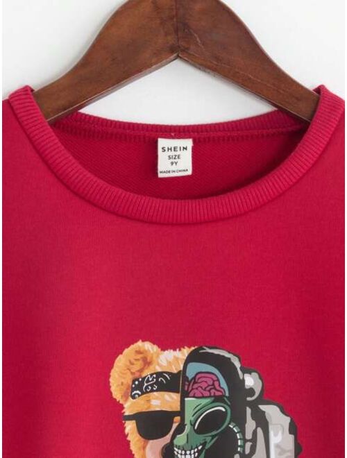 SHEIN Kids QTFun Tween Boy Bear Print Sweatshirt