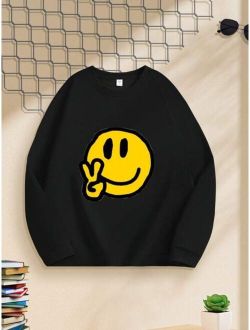 Tween Boys Cool Street Style Printed Round Neck Sweatshirt Casual Wear For Autumn And Winter