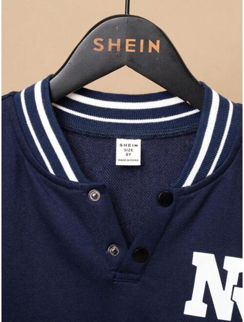 SHEIN Kids Academe Tween Boy Letter Graphic Striped Trim Drop Shoulder Sweatshirt