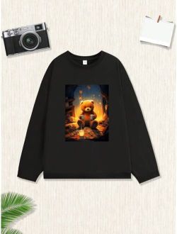 Teen Boys Cool Stylish Streetwear Printed Round Neck Sweatshirt For Casual And Streetwear In Autumn And Winter