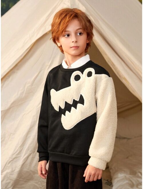 SHEIN Tween Boy 1pc Cartoon Graphic Teddy Panel Sweatshirt