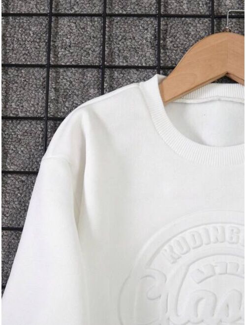 Tween Boy Letter Graphic Patched Detail Thermal Lined Sweatshirt