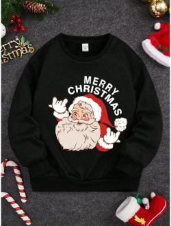 Tween Boy 1pc Christmas Santa Claus Print Thermal Lined Pullover