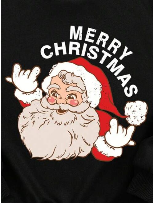 Tween Boy 1pc Christmas Santa Claus Print Thermal Lined Pullover