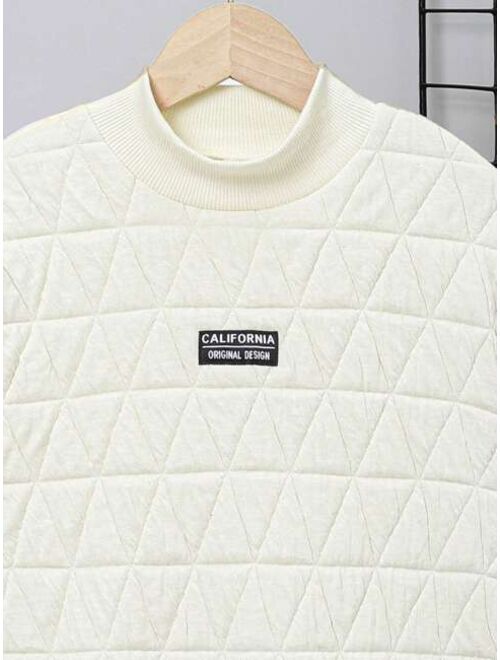 SHEIN Tween Boy Letter Patched Detail Quilted Pullover