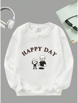 Tween Boy Cartoon Letter Graphic Thermal Lined Pullover