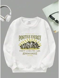 Tween Boy Mountain Letter Graphic Thermal Pullover