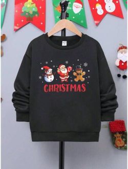 Tween Boy 1pc Christmas Print Thermal Lined Sweatshirt