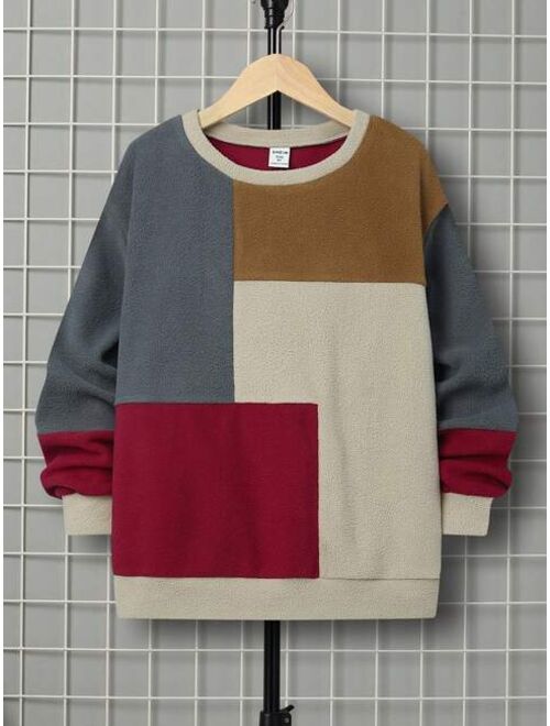 SHEIN Tween Boy Color Block Pullover