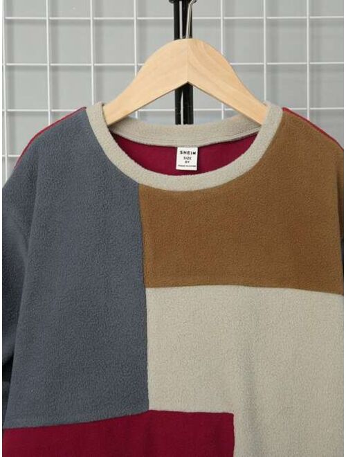 SHEIN Tween Boy Color Block Pullover