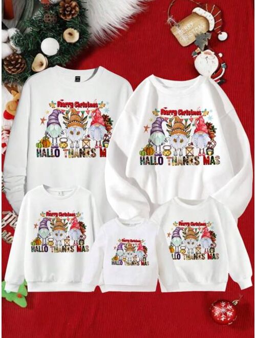 Boys Christmas Print Thermal Lined Sweatshirt
