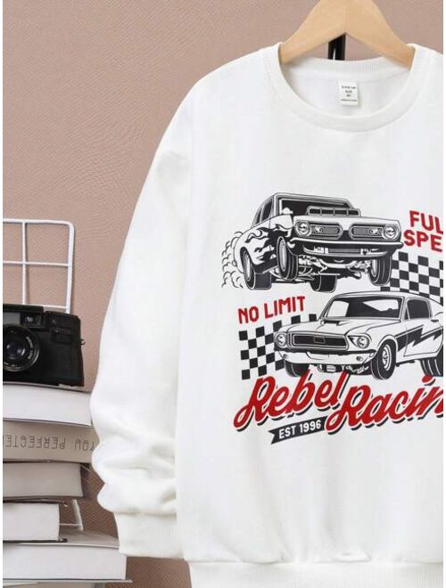 SHEIN Kids EVRYDAY Tween Boy Car Letter Graphic Drop Shoulder Sweatshirt