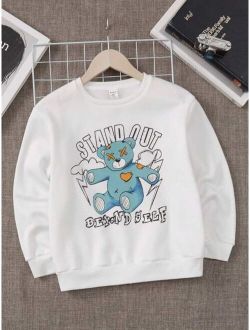 SHEIN Kids QTFun Tween Boy Slogan Cartoon Graphic Thermal Lined Sweatshirt