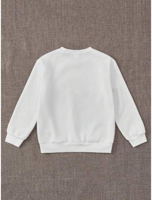 SHEIN Kids QTFun Tween Boy Slogan Cartoon Graphic Thermal Lined Sweatshirt