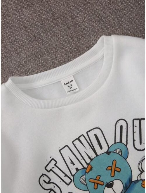 SHEIN Kids QTFun Tween Boy Slogan Cartoon Graphic Thermal Lined Sweatshirt