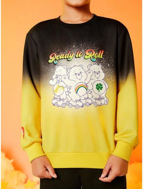 SHEIN X Care Bears Tween Boy Cartoon Letter Graphic Ombre Sweatshirt