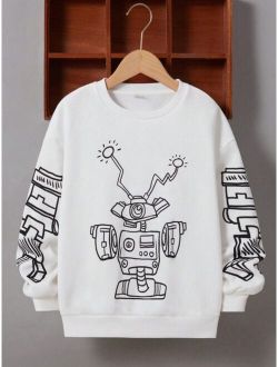 SHEIN Tween Boys Cartoon Robot Print Thermal Lined Sweatshirt