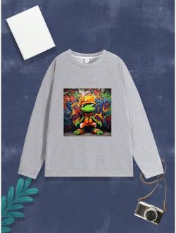 Boys Cool Street Style Printed Round Neck Sweatshirt For Casual Wear In Autumn And Winter