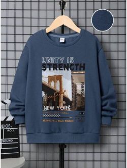 SHEIN Kids EVRYDAY Tween Boy Slogan Graphic Thermal Lined Sweatshirt