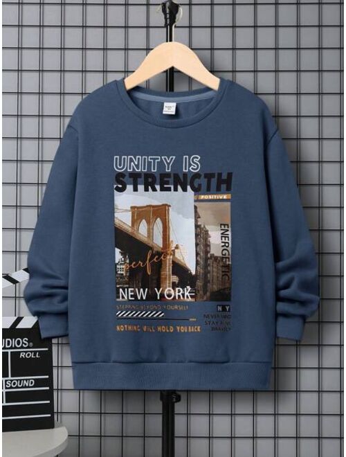 SHEIN Kids EVRYDAY Tween Boy Slogan Graphic Thermal Lined Sweatshirt