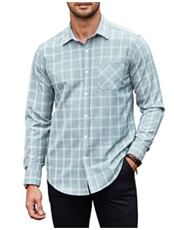 Tinkwell Men's Plaid Button Down Shirts Long Sleeve Dress Shirt Casual Business Shirts