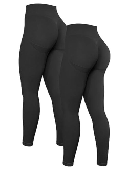 Women's 2 Piece High Waist Workout Butt Lifting Leggings Tummy Control Ruched Booty Smile Yoga Pants