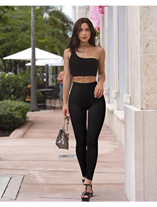 OQQ Women 2 Piece Leggings Workout Tights Tummy Control Ribbed Gym Exercise Girl Yoga Pants