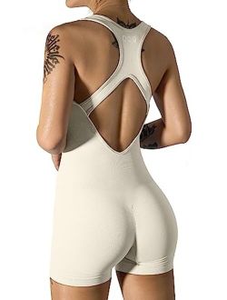 Women's Yoga Rompers One Piece Sleeveless Backless Padded Sports Bra Tank Tops Exercise Romper