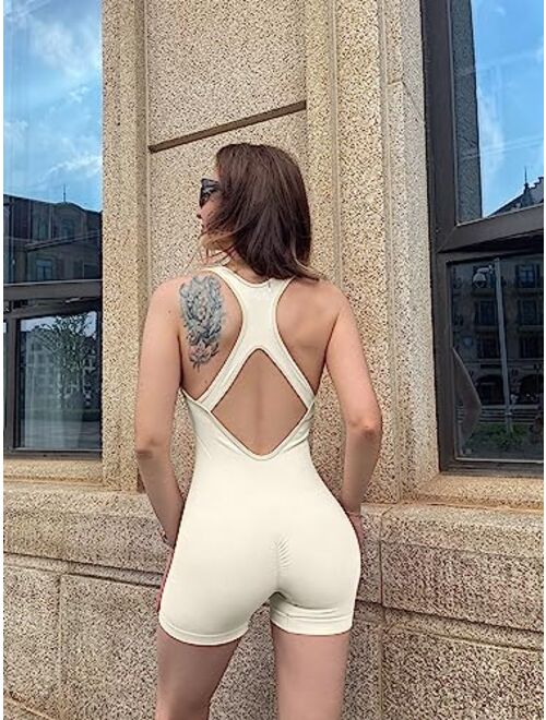 OQQ Women's Yoga Rompers One Piece Sleeveless Backless Padded Sports Bra Tank Tops Exercise Romper