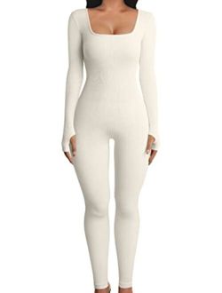 Women Yoga Jumpsuits Workout Ribbed Long Sleeve Sport Jumpsuits