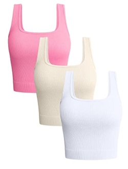 Women's 3 Piece Tank Tops Ribbed Seamless Workout Exercise Shirts Yoga Crop Tops