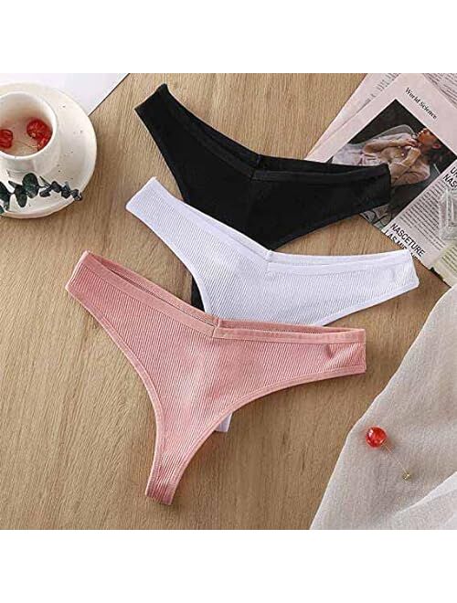 OQQ Womens 5 Piece Thongs Underwear Cotton Breathable Low Rise Hipster Panties Sexy S-XL
