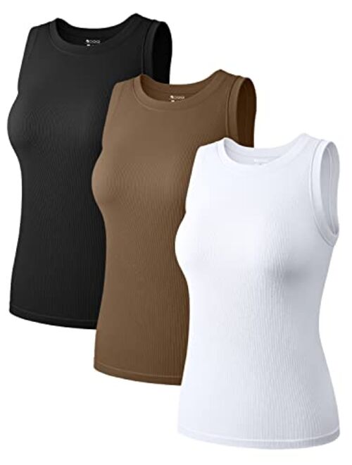 OQQ Women's 3 Piece Sleeveless Tops Crew Neck Stretch Fitted Layer Tee Shirts Tank Tops