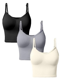 Women's 3 Piece Tops Seamless Workout Exercise Adjustable Spaghetti Strips Shirts Yoga with Sports Bra Crop Tops