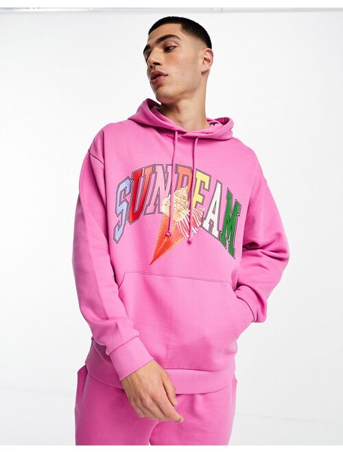 ASOS DESIGN oversized hoodie in pink with ice cream photographic print - part of a set