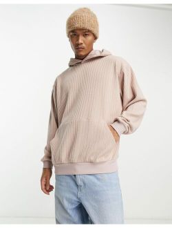 oversized hoodie in dusty pink brushed rib texture