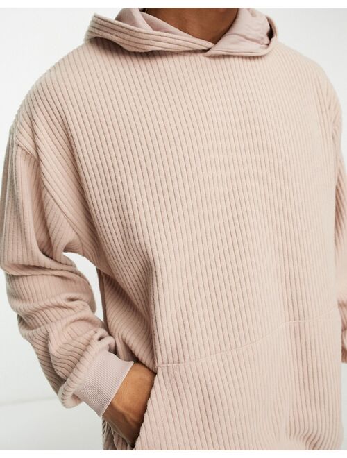 ASOS DESIGN oversized hoodie in dusty pink brushed rib texture