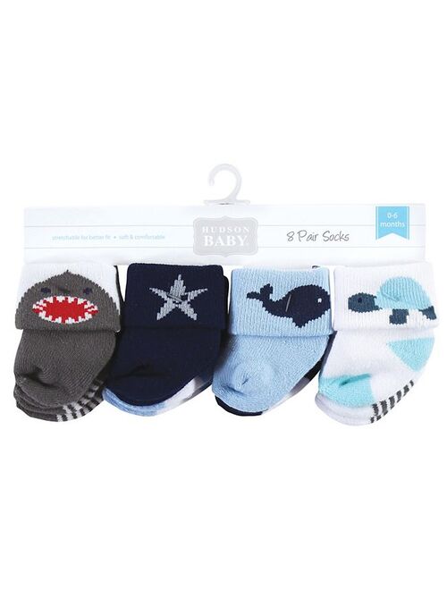 Hudson Baby Infant Boy Cotton Rich Newborn and Terry Socks, Sea Creatures