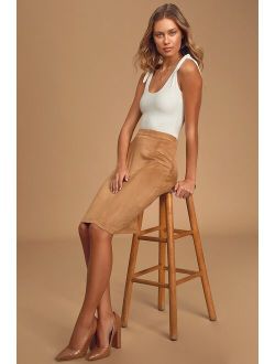 Superpower Tan Suede Pencil Skirt
