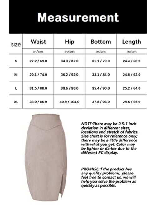 Bellivera Women's Pencil Skirt High Waist Bodycon Faux Suede Side Split Knee Length for Work Business