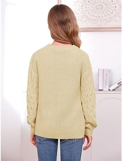 Haloumoning Girls Pullover Sweaters Kids Cable Knit Long Sleeve Boat Neck Jumper Tops Clothes