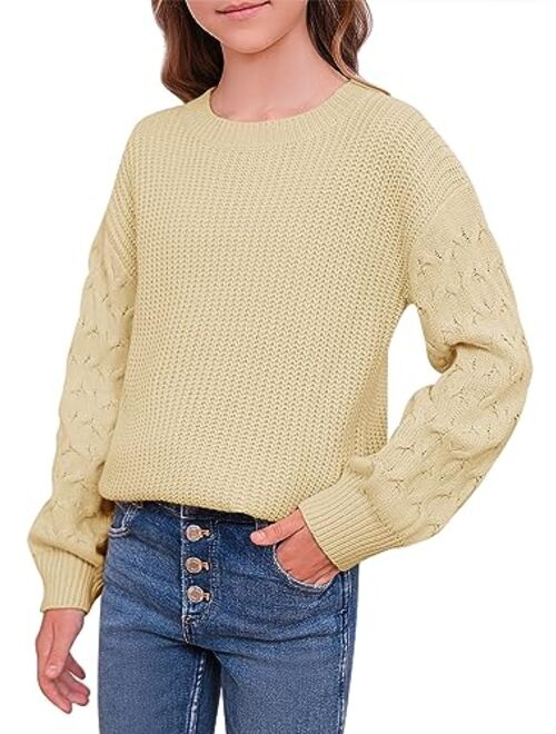 Haloumoning Girls Pullover Sweaters Kids Cable Knit Long Sleeve Boat Neck Jumper Tops Clothes