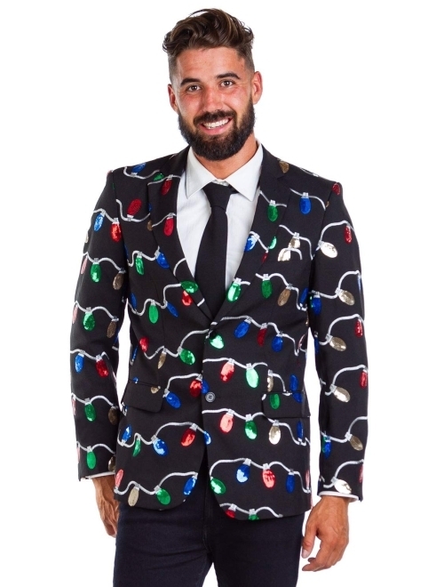 Tipsy Elves Men's Traditional Notched Lapel Single Breasted Christmas Blazer